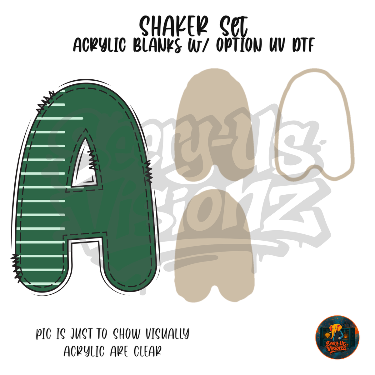 Letter A Green Stitched Stripe shaker set acrylic blanks