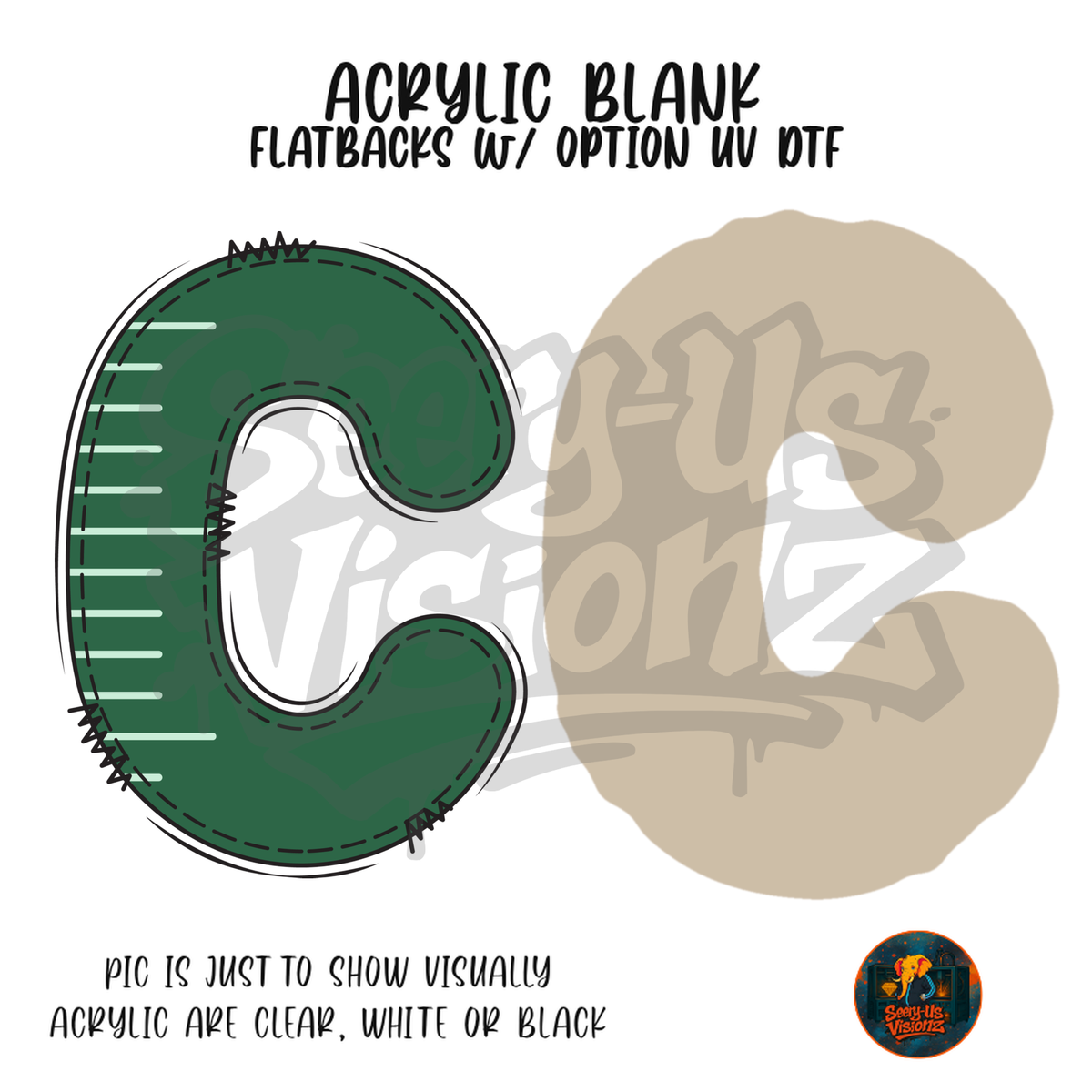 Letter C Green Stitched Stripe acrylic blank, Acrylic & UV DTF Print