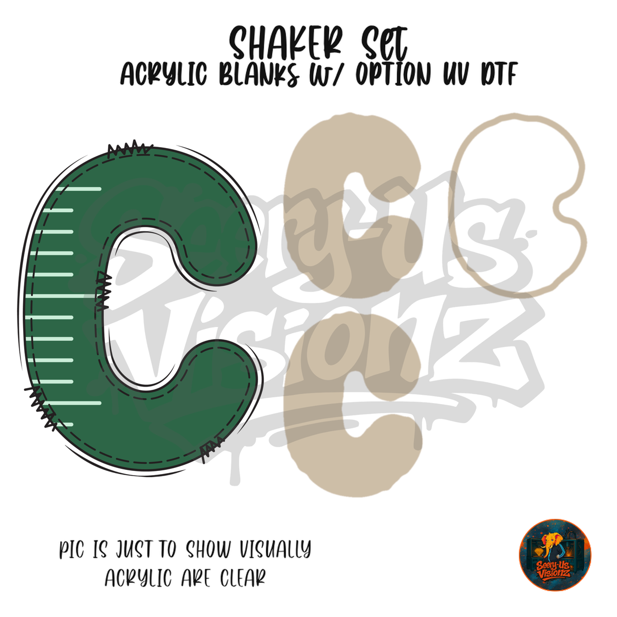 Letter C Green Stitched Stripe shaker set acrylic blanks