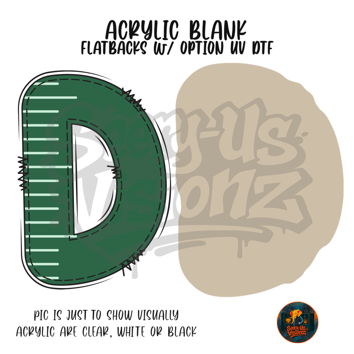 Letter D Green Stitched Stripe acrylic blank, Acrylic & UV DTF Print