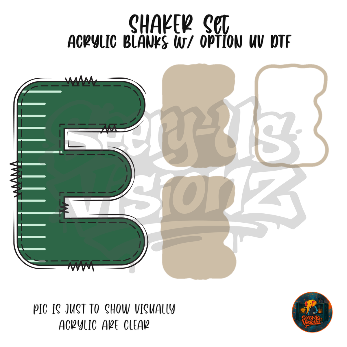 Letter E Green Stitched Stripe shaker set acrylic blanks