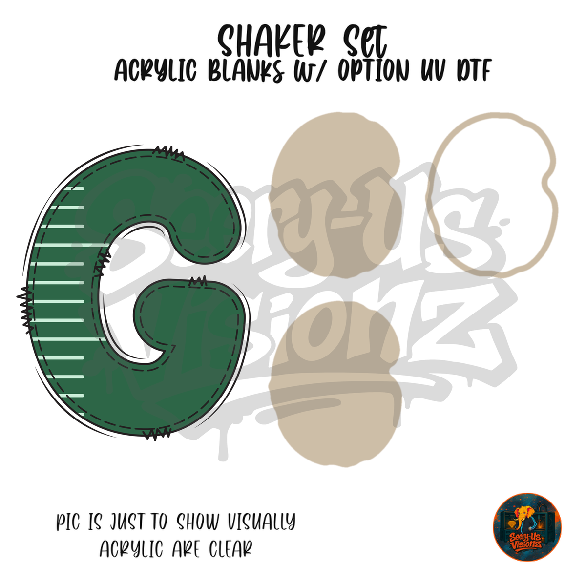 Letter G Green Stitched Stripe shaker set acrylic blanks