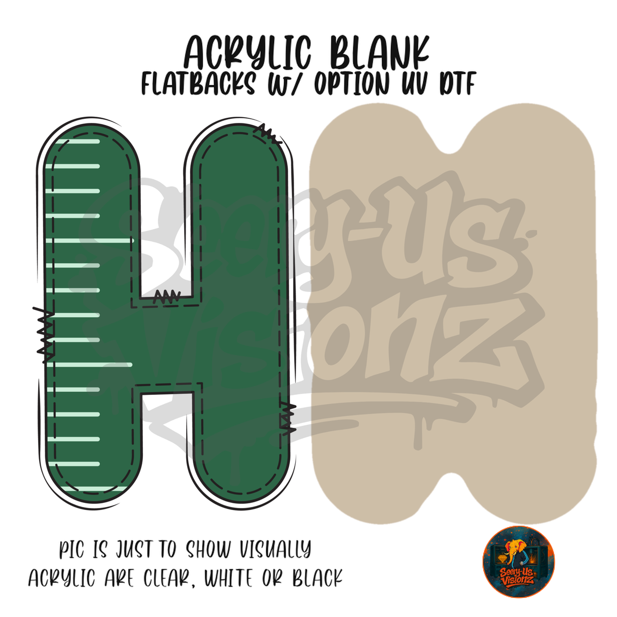 Letter H Green Stitched Stripe acrylic blank, Acrylic & UV DTF Print