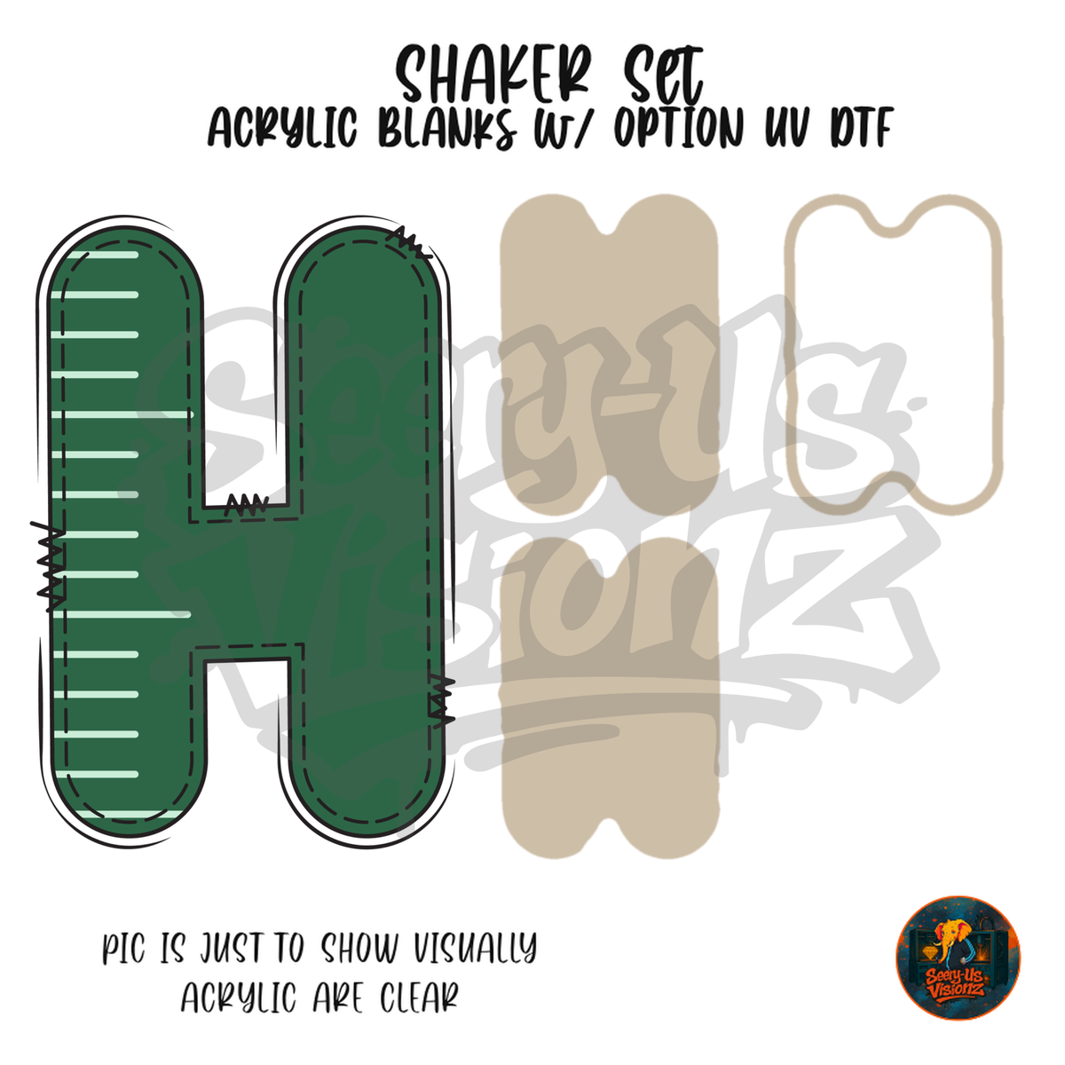 Letter H Green Stitched Stripe shaker set acrylic blanks