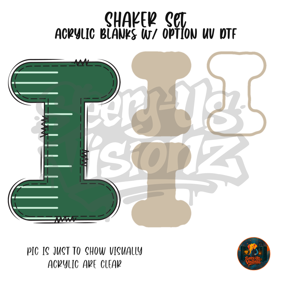 Letter I Green Stitched Stripe shaker set acrylic blanks