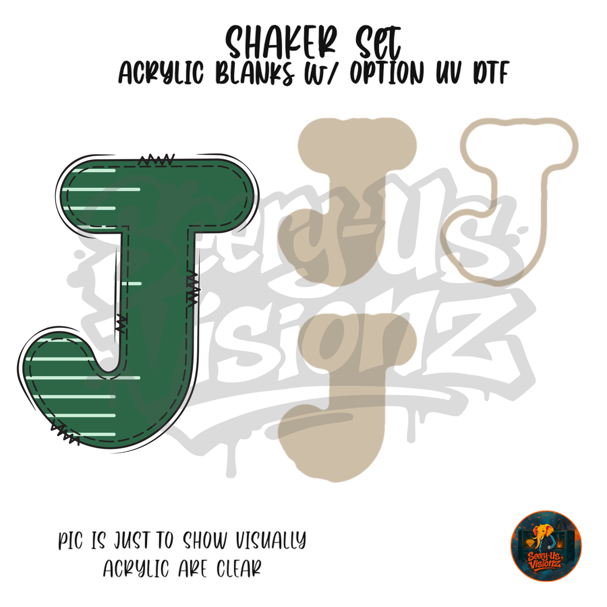 Letter J Green Stitched Stripe shaker set acrylic blanks