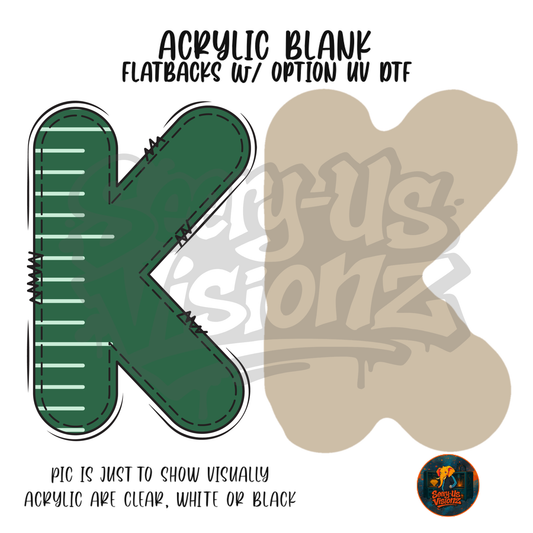 Letter K Green Stitched Stripe acrylic blank, Acrylic & UV DTF Print