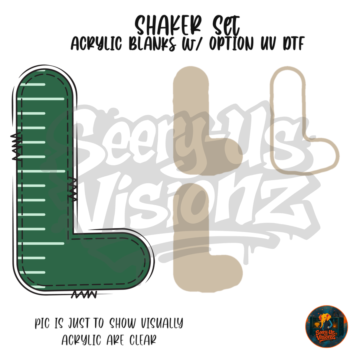 Letter L Green Stitched Stripe shaker set acrylic blanks