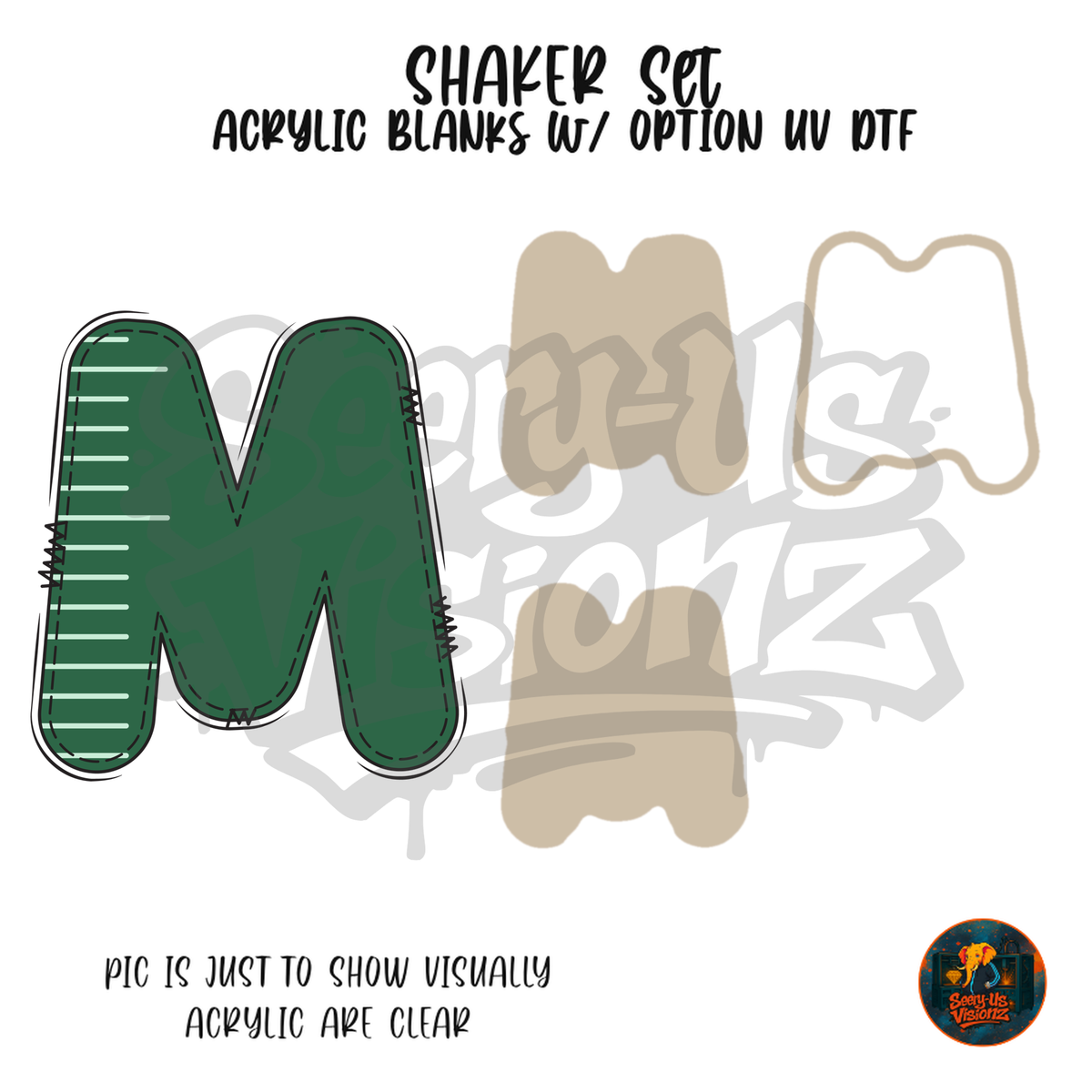 Letter M Green Stitched Stripe shaker set acrylic blanks