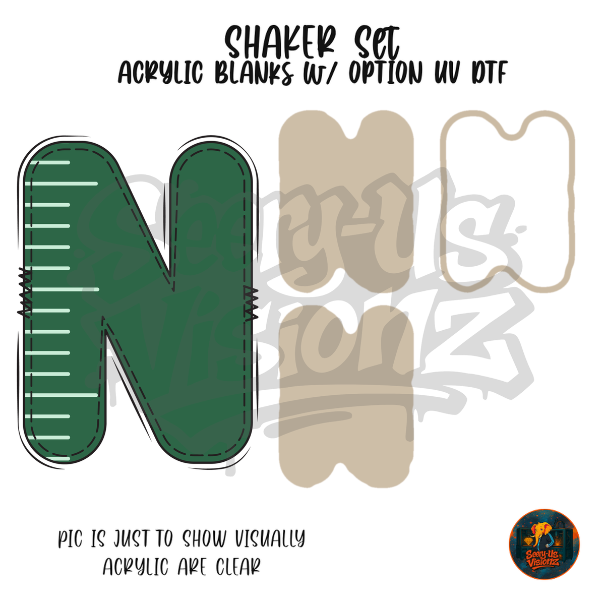 Letter N Green Stitched Stripe shaker set acrylic blanks