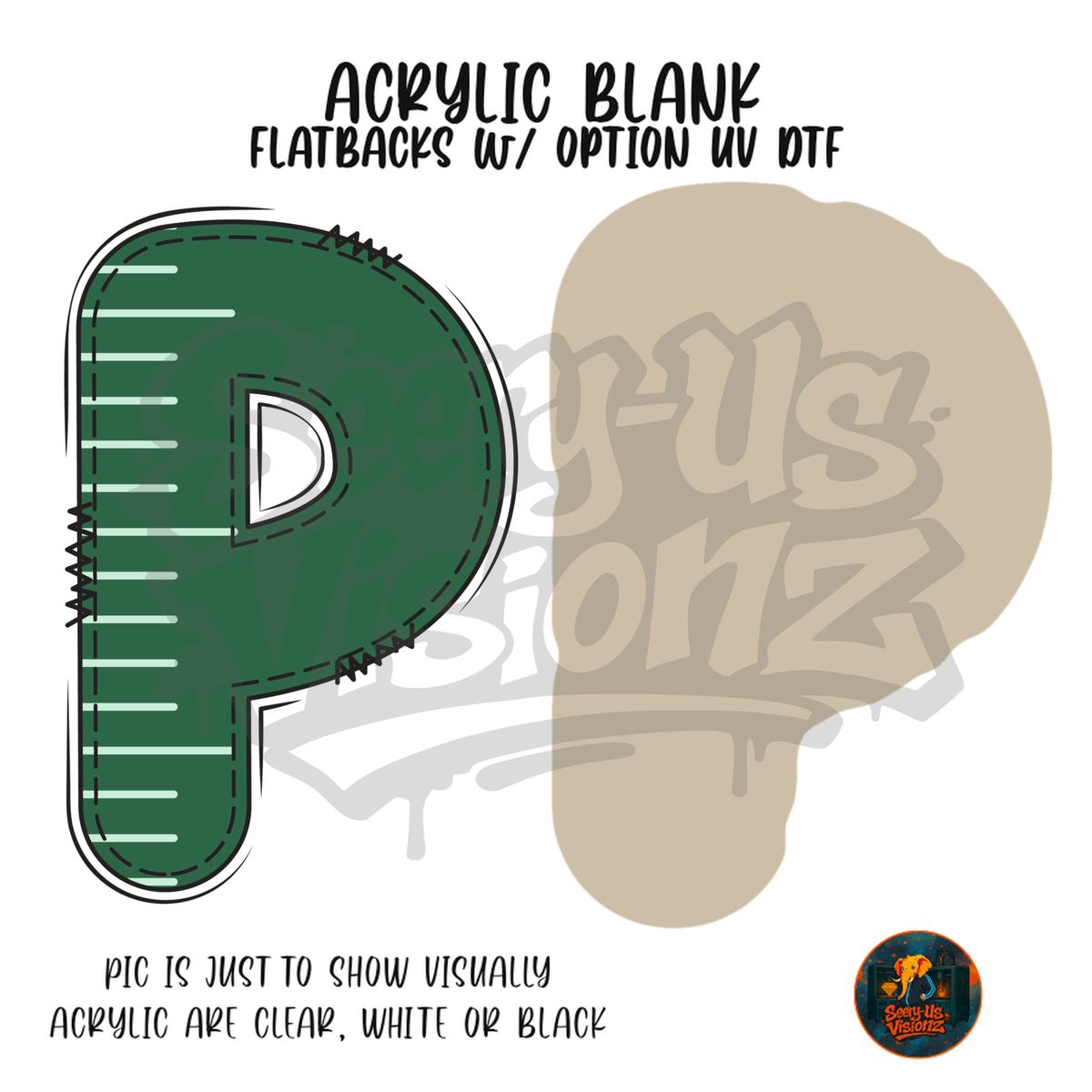 Letter P Green Stitched Stripe acrylic blank, Acrylic & UV DTF Print