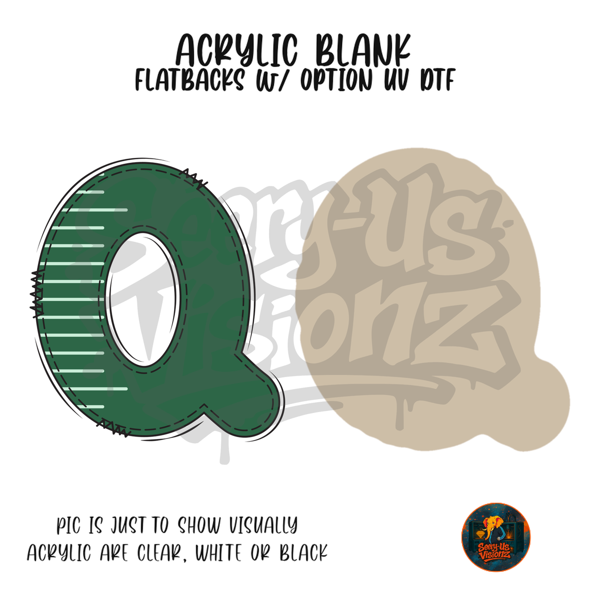 Letter Q Green Stitched Stripe acrylic blank, Acrylic & UV DTF Print