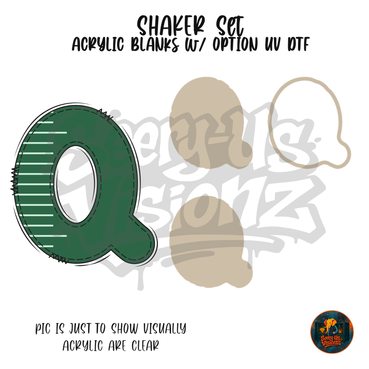 Letter Q Green Stitched Stripe shaker set acrylic blanks