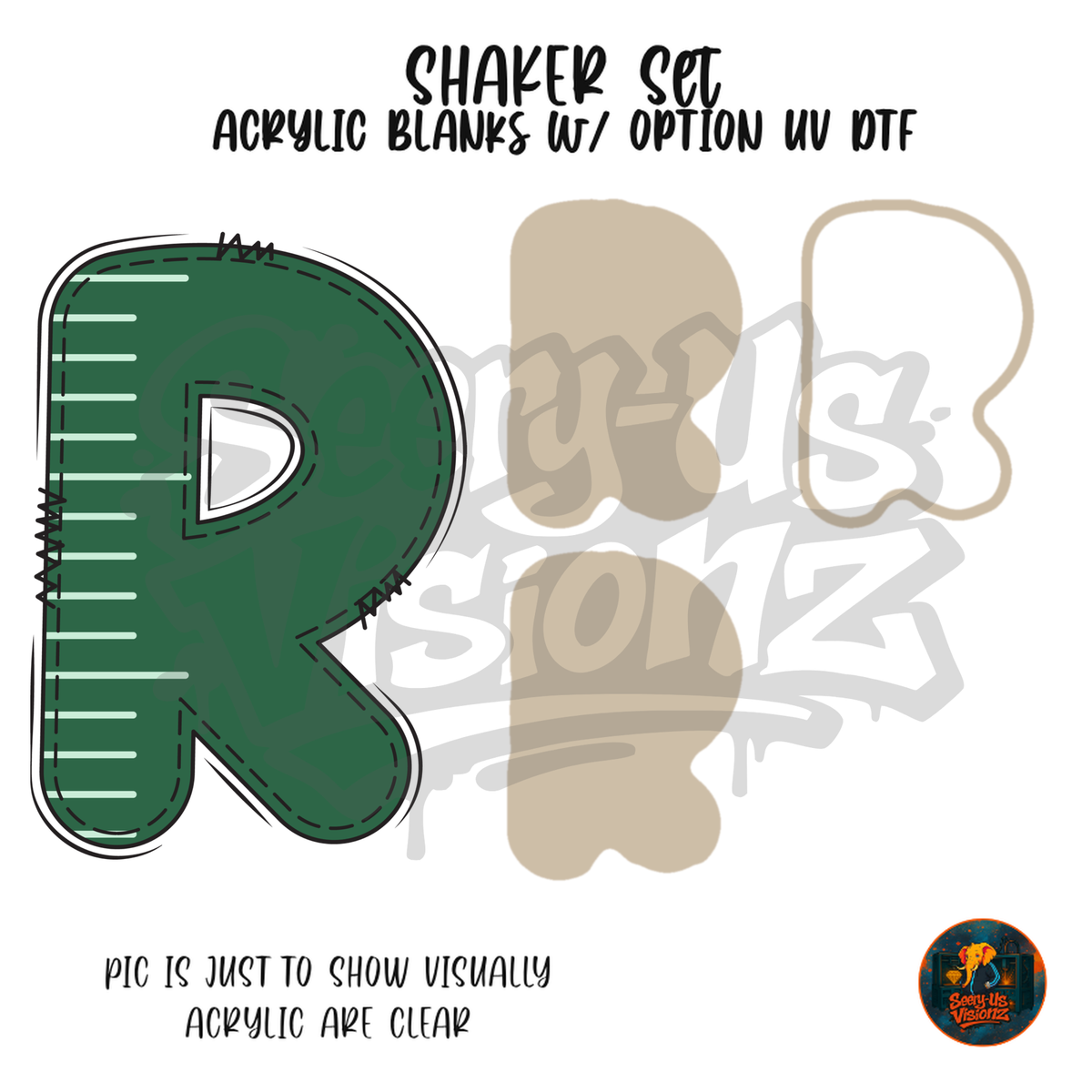 Letter R Green Stitched Stripe shaker set acrylic blanks