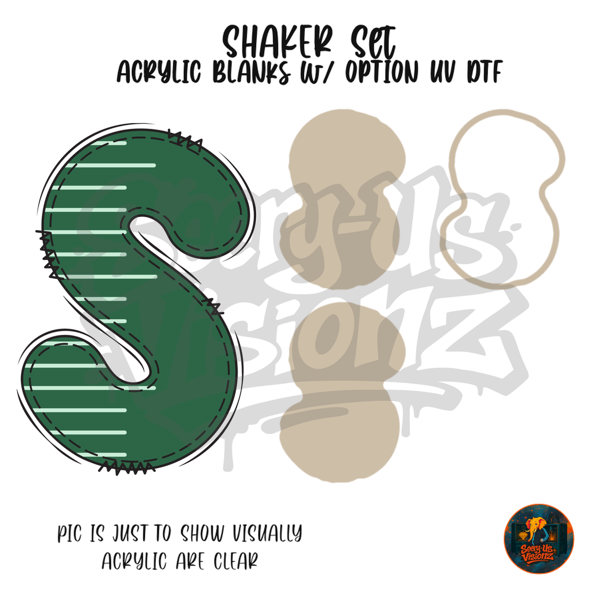 Letter S Green Stitched Stripe shaker set acrylic blanks