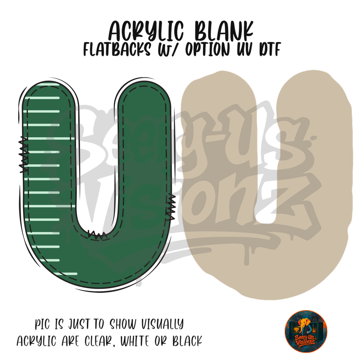 Letter U Green Stitched Stripe acrylic blank, Acrylic & UV DTF Print