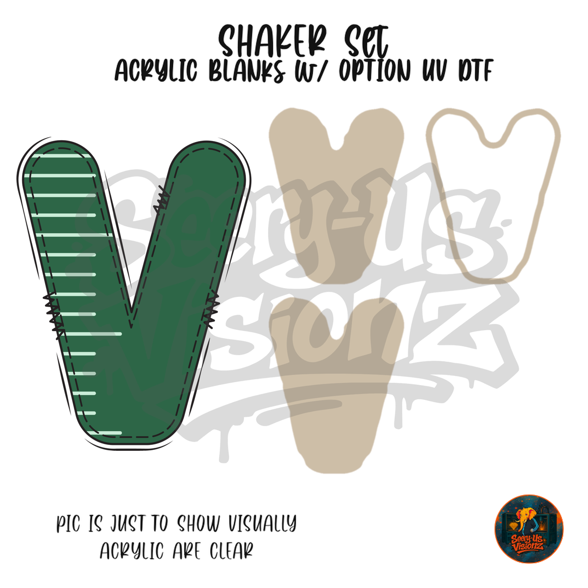 Letter V Green Stitched Stripe shaker set acrylic blanks