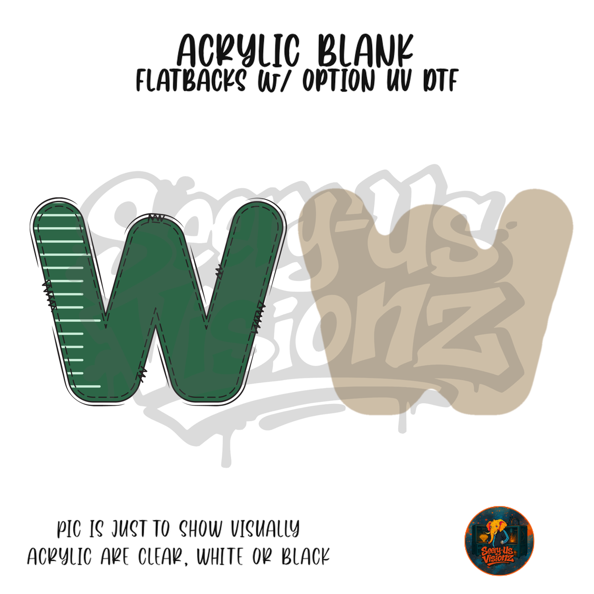 Letter W Green Stitched Stripe acrylic blank, Acrylic & UV DTF Print