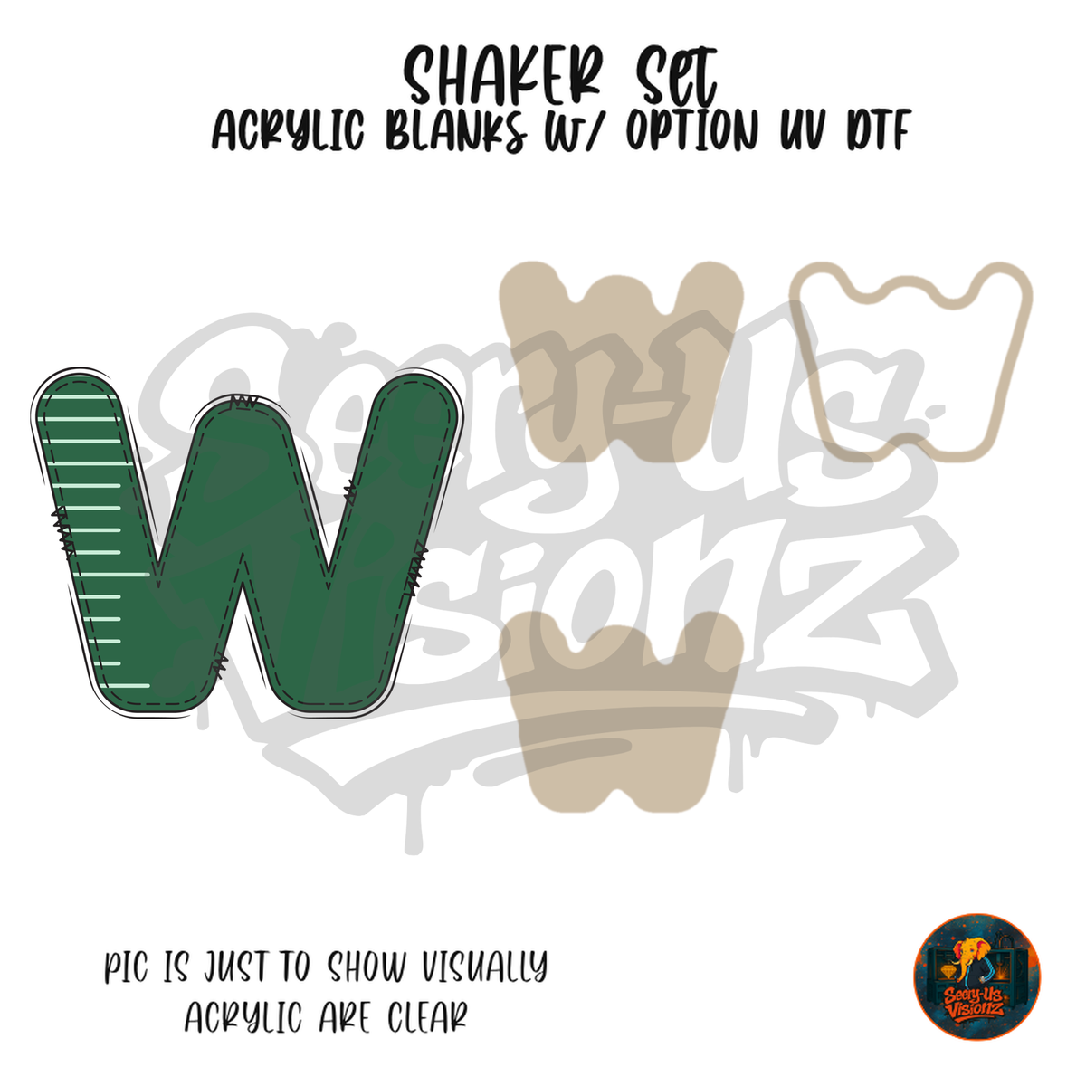 Letter W Green Stitched Stripe shaker set acrylic blanks