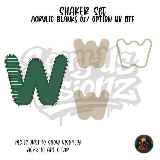 Letter W Green Stitched Stripe shaker set acrylic blanks
