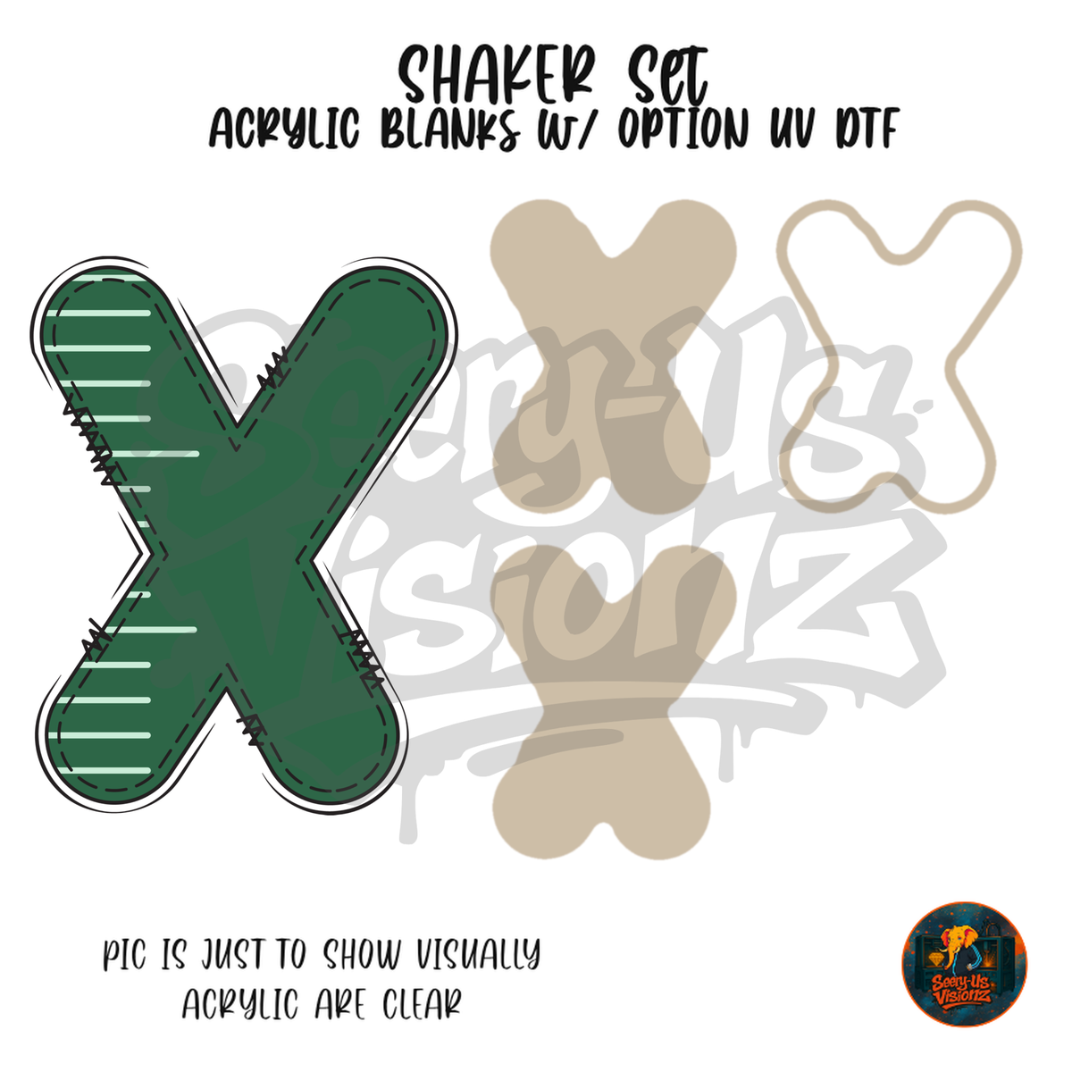 Letter X Green Stitched Stripe shaker set acrylic blanks