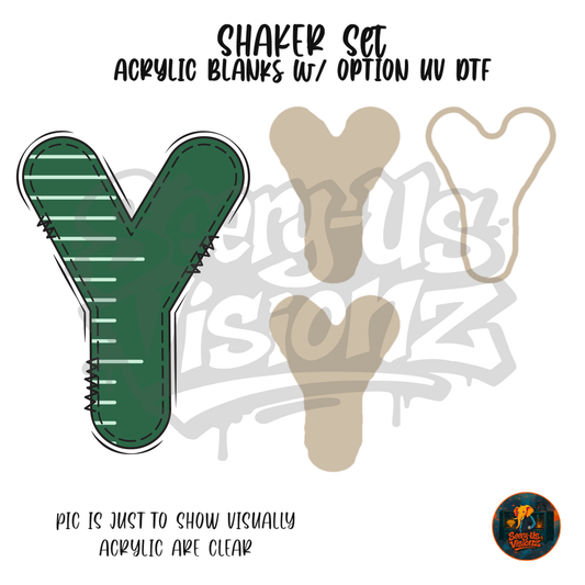 Letter Y Green Stitched Stripe shaker set acrylic blanks