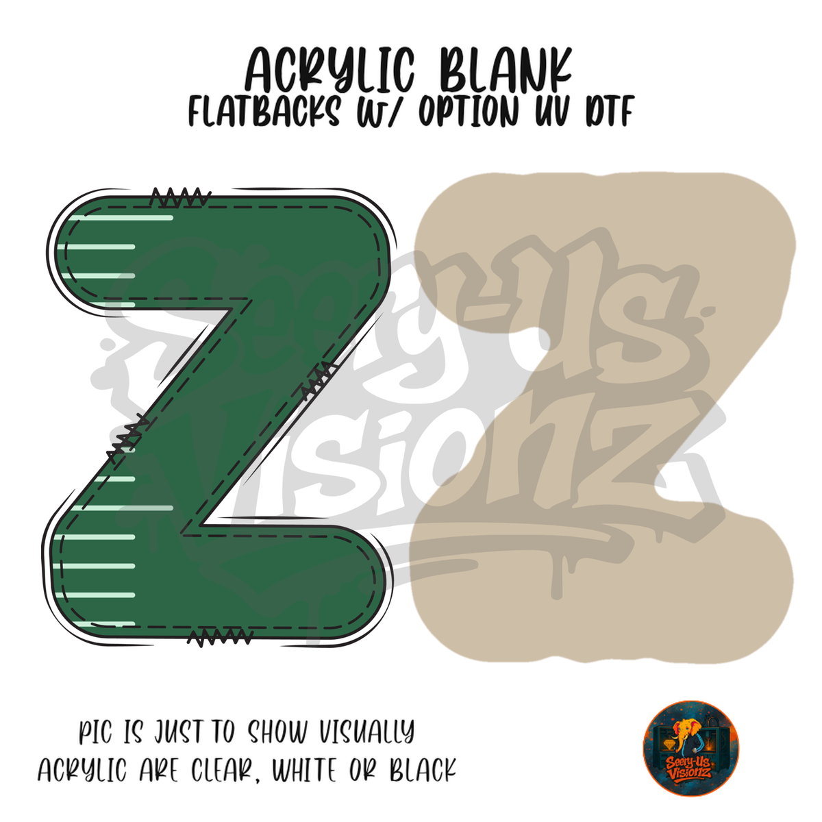 Letter Z Green Stitched Stripe acrylic blank, Acrylic & UV DTF Print