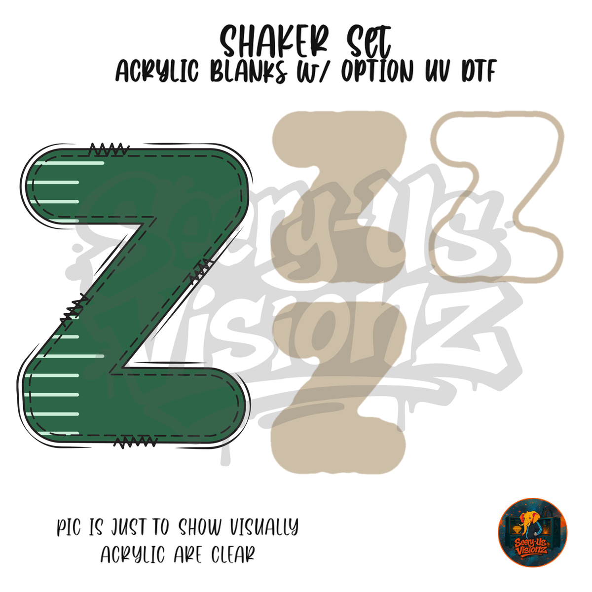 Letter Z Green Stitched Stripe shaker set acrylic blanks