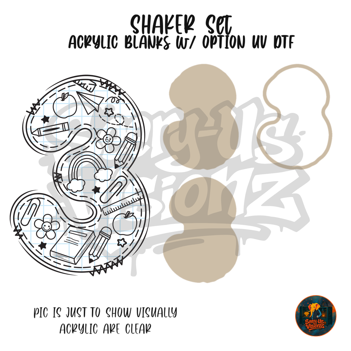 Number 3 School Doodle shaker set acrylic blanks