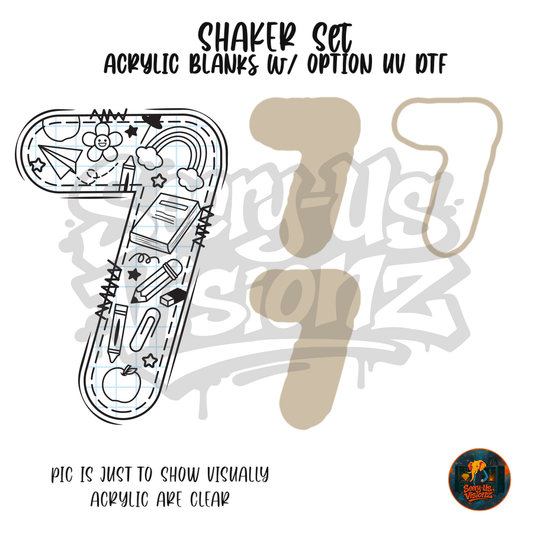Number 7 School Doodle shaker set acrylic blanks