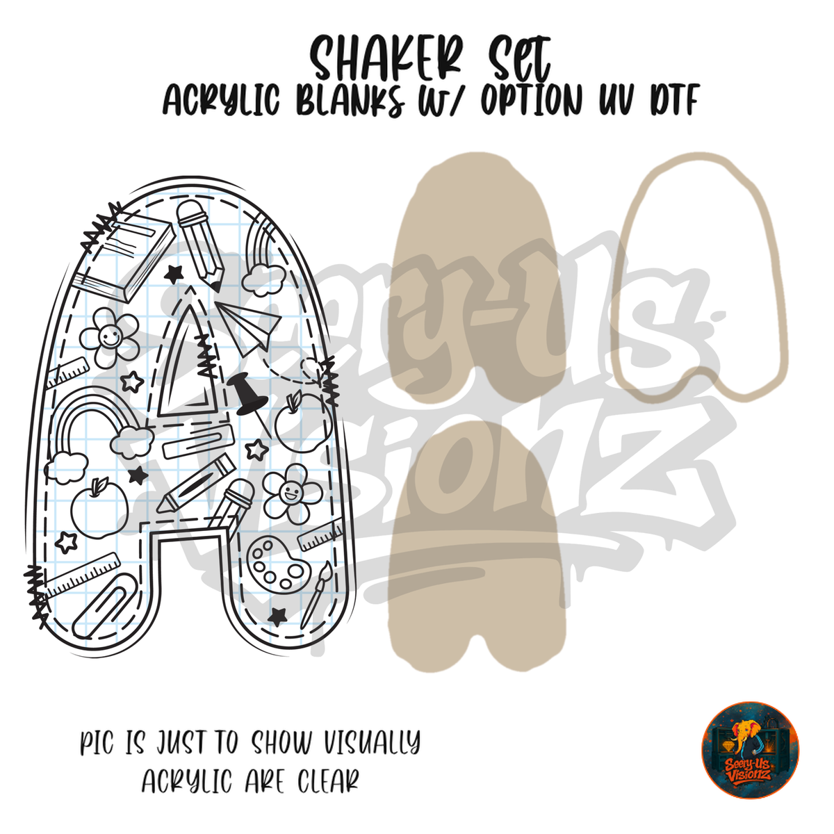Letter A School Doodle shaker set acrylic blanks
