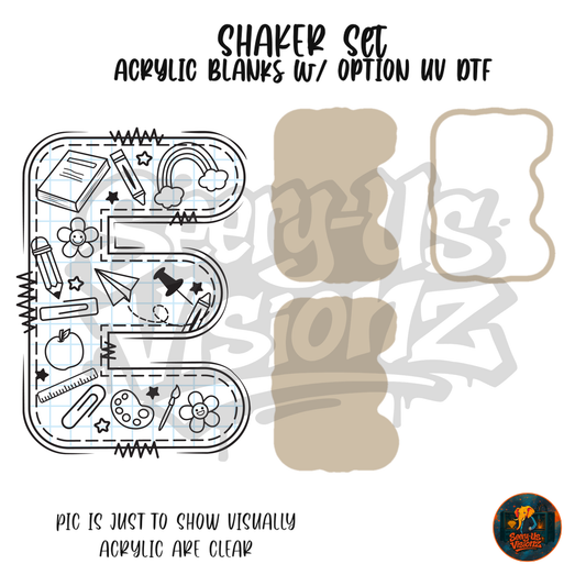 Letter E School Doodle shaker set acrylic blanks