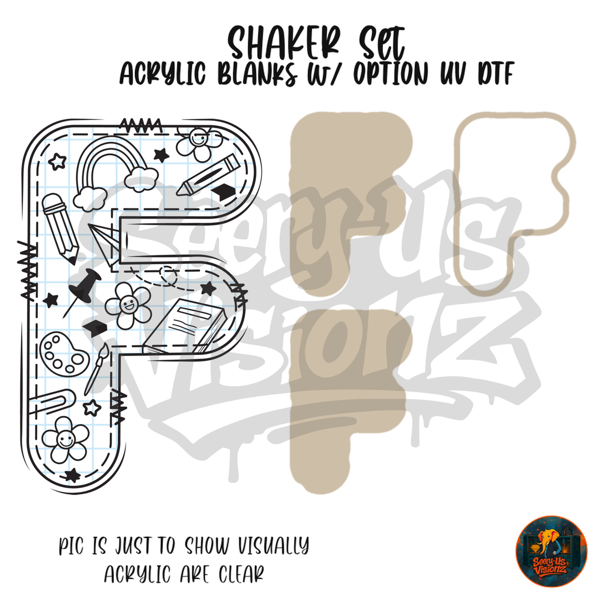 Letter F School Doodle shaker set acrylic blanks