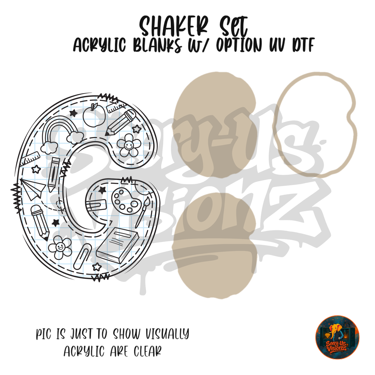 Letter G School Doodle shaker set acrylic blanks