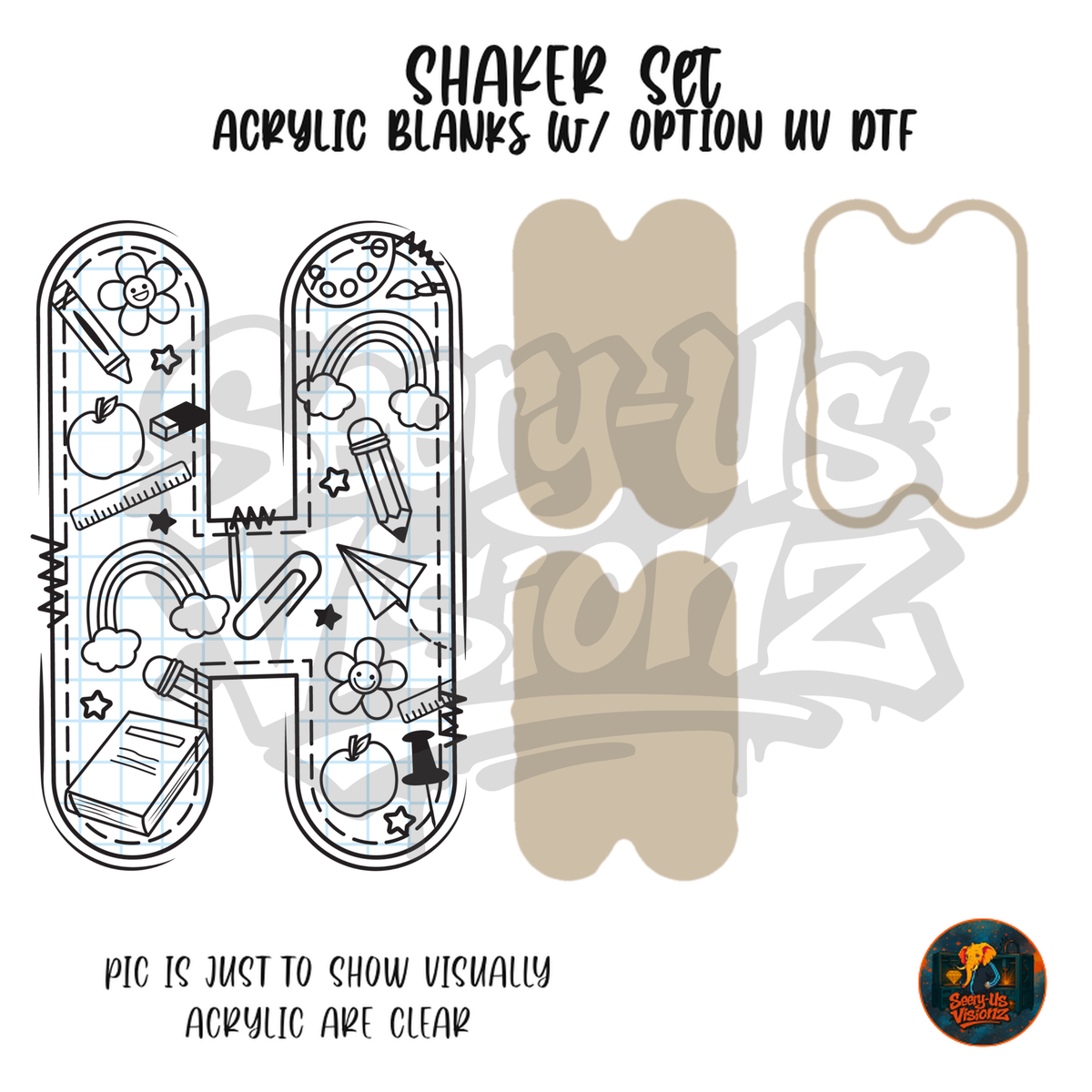 Letter H School Doodle shaker set acrylic blanks