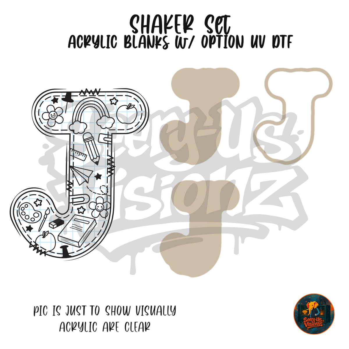 Letter J School Doodle shaker set acrylic blanks
