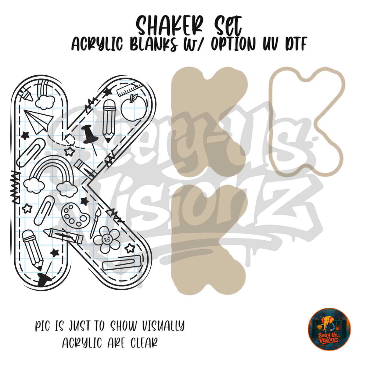 Letter K School Doodle shaker set acrylic blanks