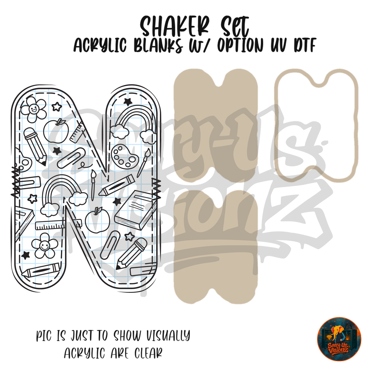 Letter N School Doodle shaker set acrylic blanks