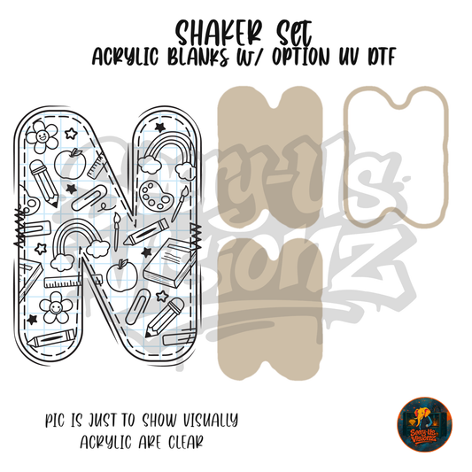 Letter N School Doodle shaker set acrylic blanks