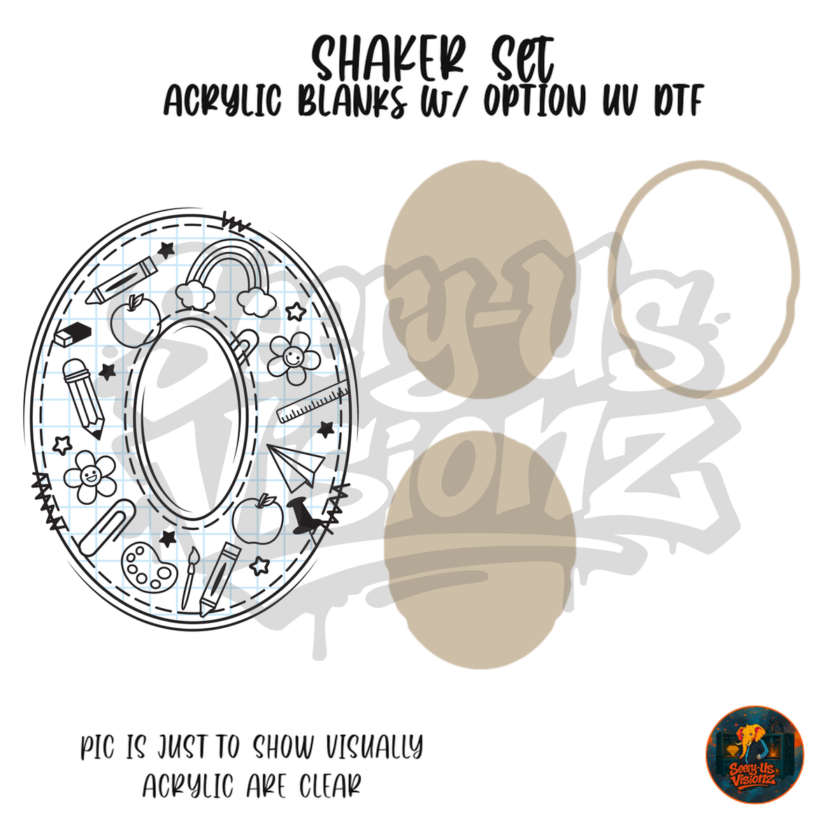 Letter O School Doodle shaker set acrylic blanks