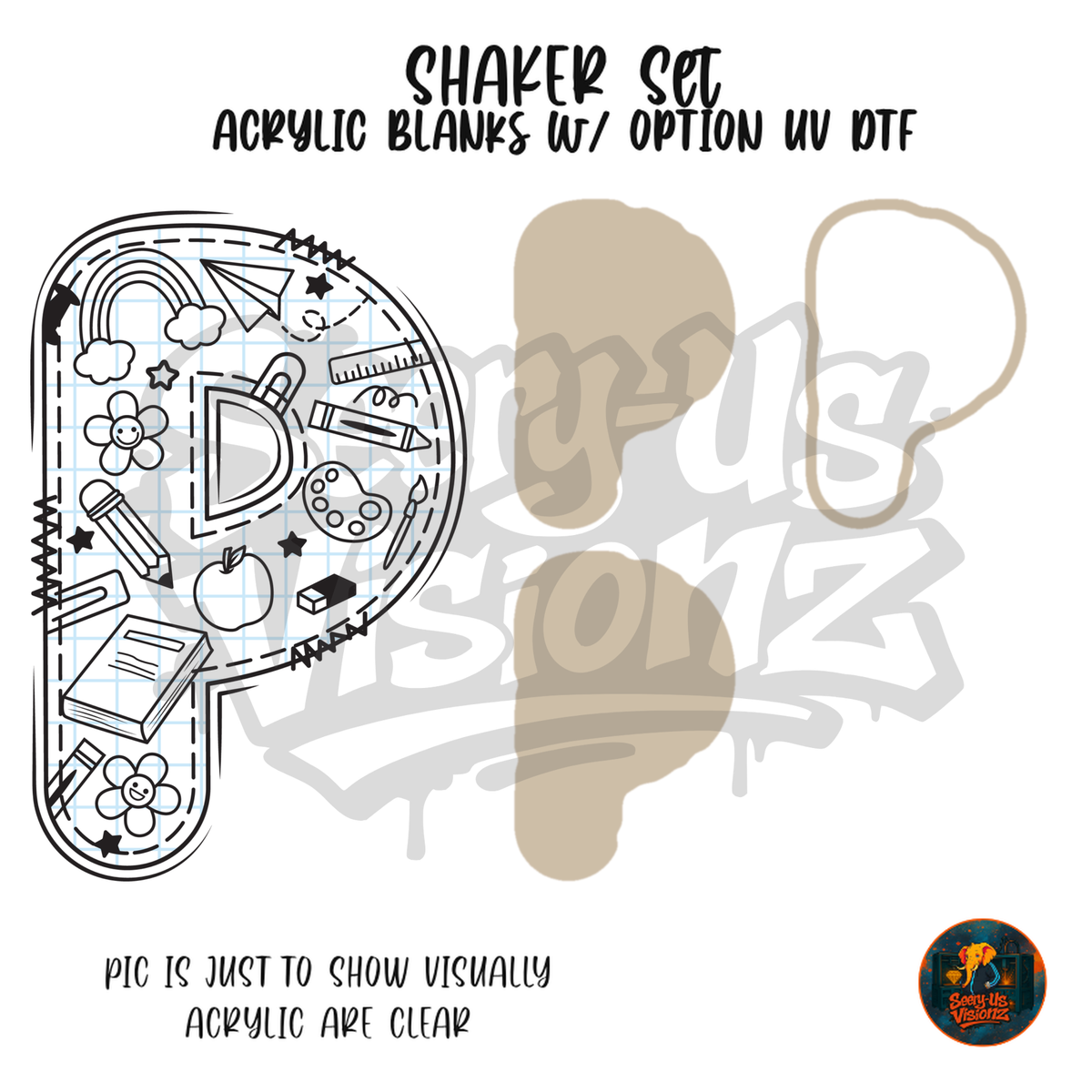 Letter P School Doodle shaker set acrylic blanks