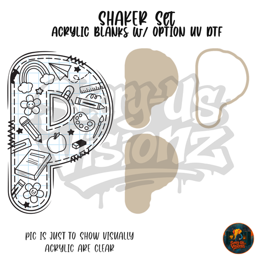 Letter P School Doodle shaker set acrylic blanks