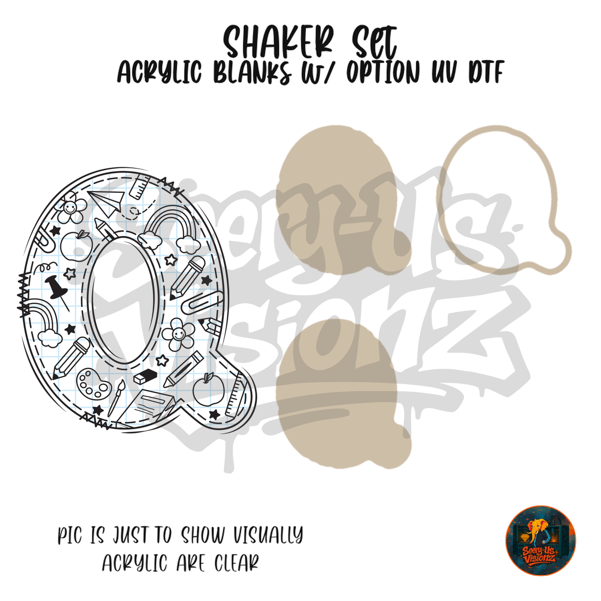 Letter Q School Doodle shaker set acrylic blanks