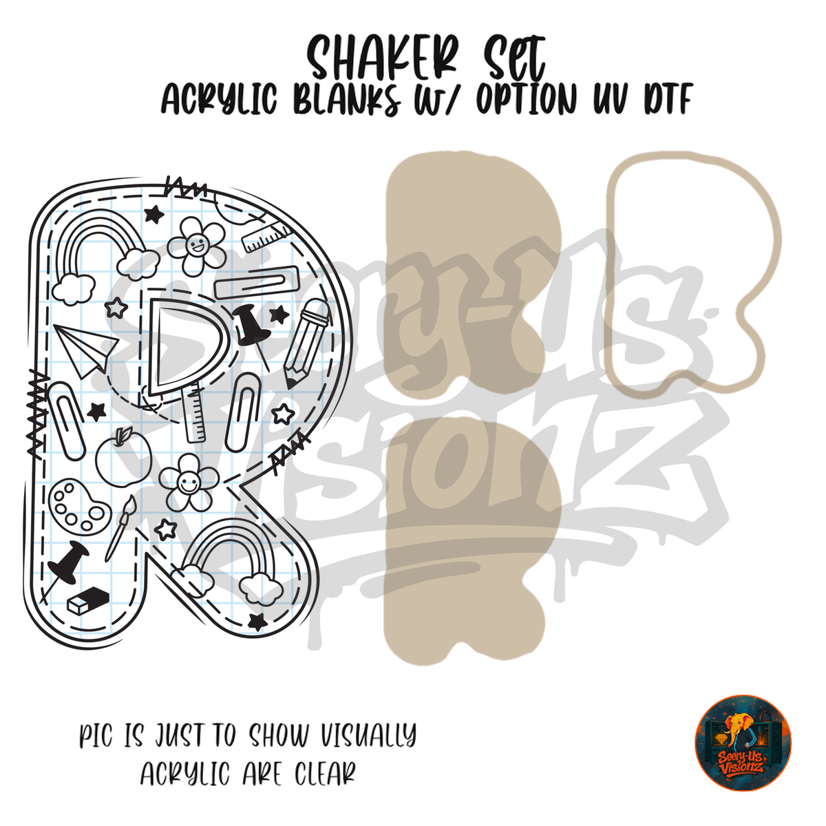 Letter R School Doodle shaker set acrylic blanks