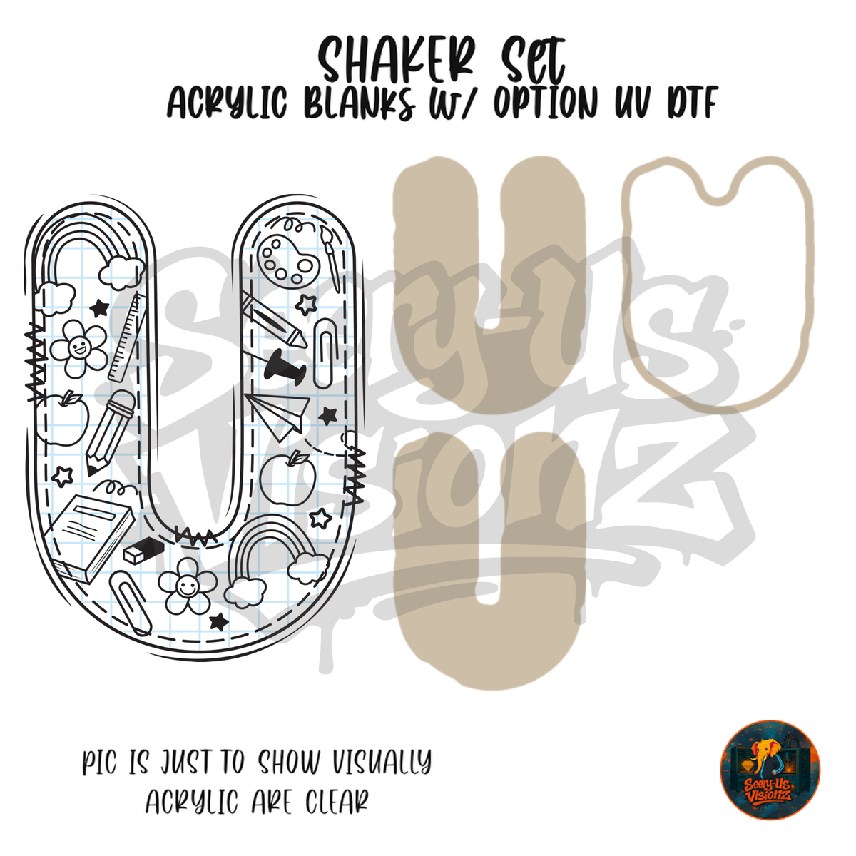 Letter U School Doodle shaker set acrylic blanks