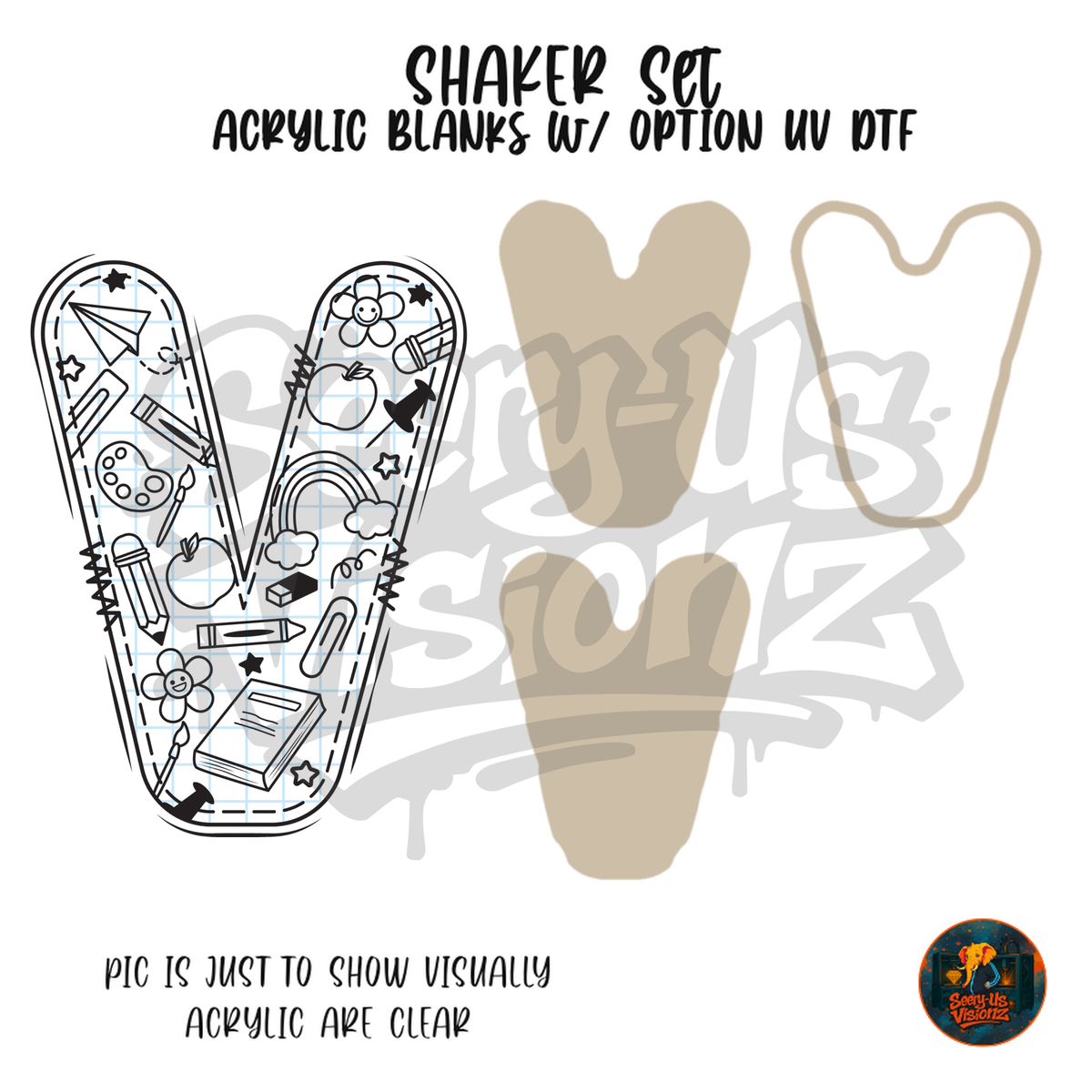 Letter V School Doodle shaker set acrylic blanks