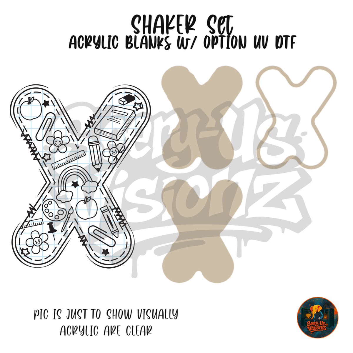 Letter X School Doodle shaker set acrylic blanks