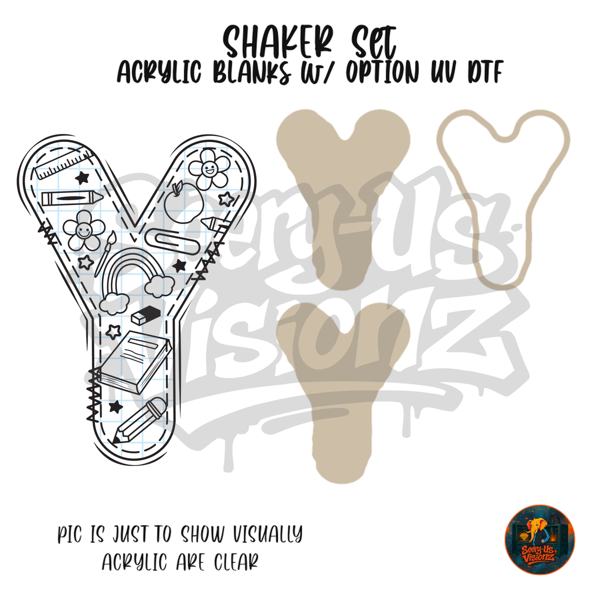 Letter Y School Doodle shaker set acrylic blanks