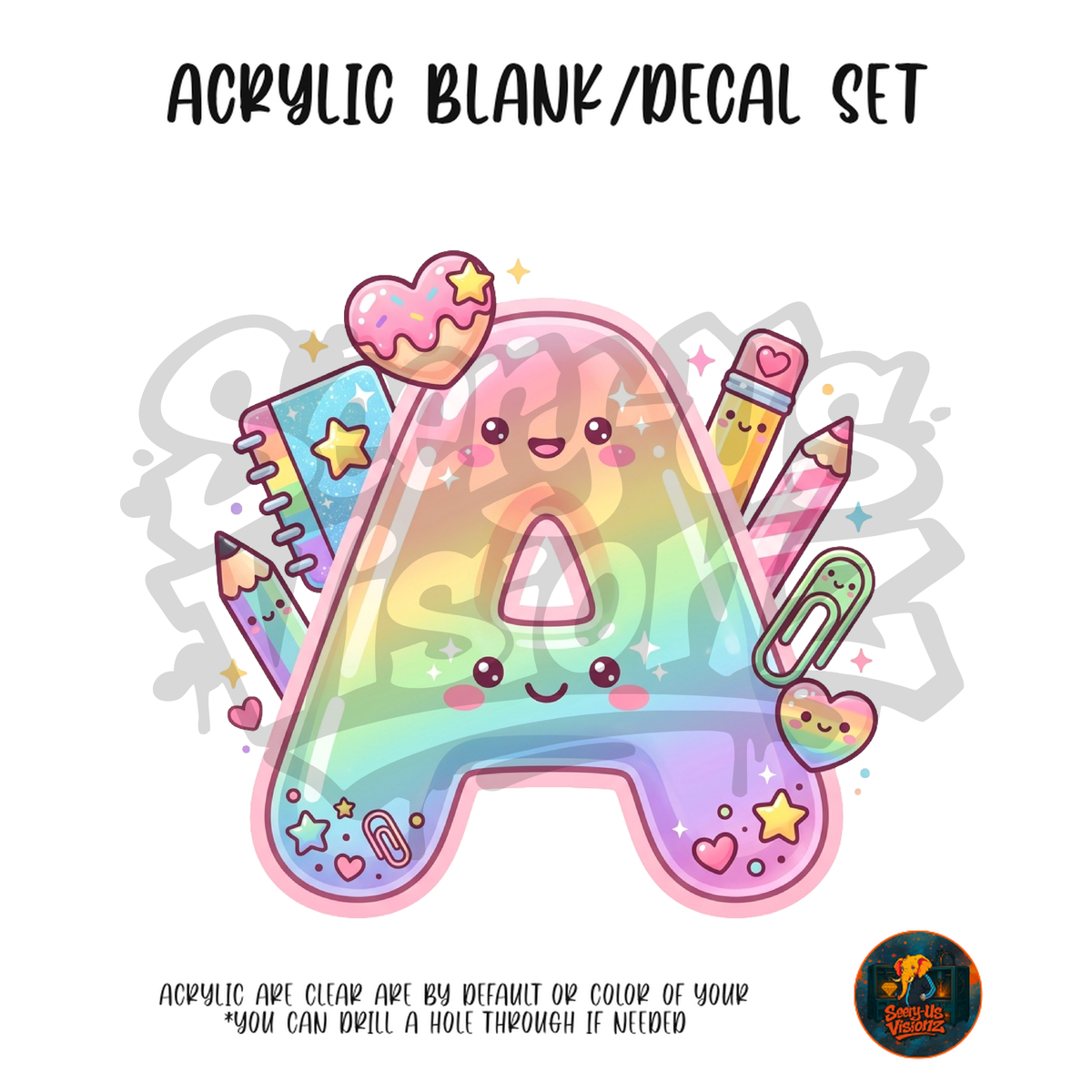Letter A Pastel Rainbow acrylic blank and UV DTF decal kit