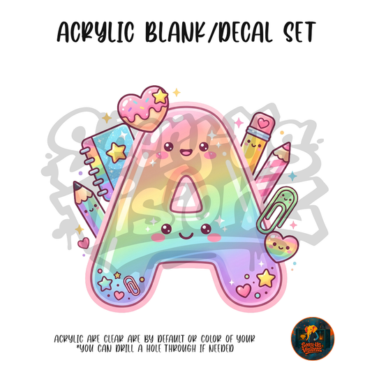 Letter A Pastel Rainbow acrylic blank and UV DTF decal kit